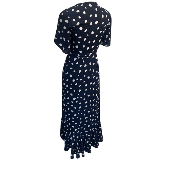 Abercrombie & Fitch Navy White Polka Dot Wrap Dress XXS Cottagecore Coquette - Picture 2 of 7